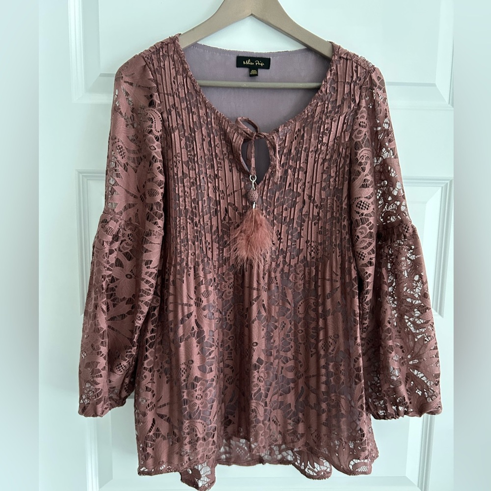 Melissa Paige Lace Blouse Brown Size M